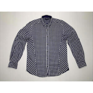 Ted Baker London Size 4 Blue White Button Up Long Sleeve Plaid Shirt P146